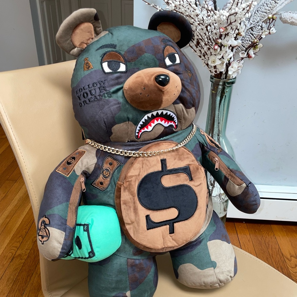 Sprayground Camocheck Money bear Teddy backpack
